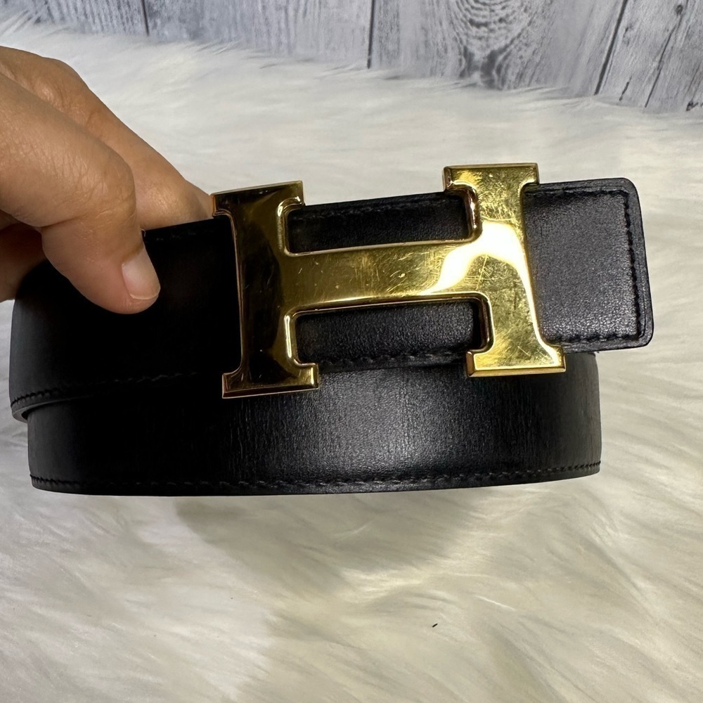 HERMES reversible leather belt in gold hardware - Picture 4 of 16